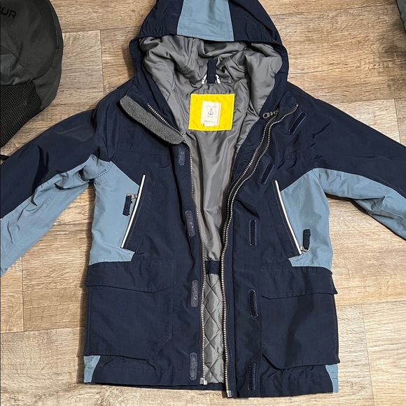 Small 8 Boys Lands' End Squall 3 in 1 Kids Ski Snow Jacket - Navy and Light Blue - Picture 2 of 7